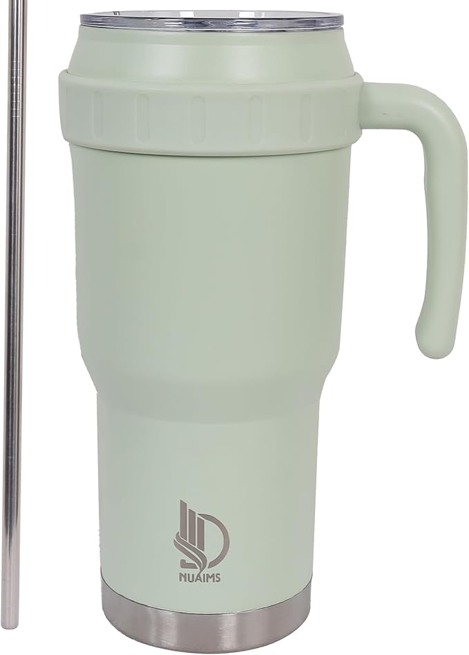 40 Oz Tumbler with Handle & Straw Lid, Insulated Stainless Steel Vacuum Flask, Double Wall Thermal Car Cup for Hot & Cold Drinks, Leak Proof, BPA Free (Light Sage Green)