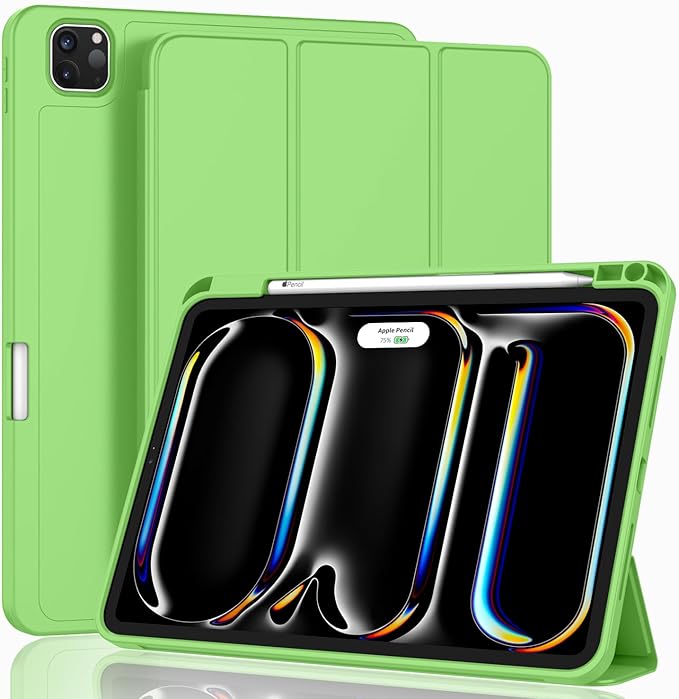 ZryXal iPad Pro 11 Inch Case (M5) 2025/ (M4) 2024 (Model: A2836/A2837/A3006), Trifold Stand Smart Cover with Pencil Holder and Soft TPU Back, Auto Wake/Sleep (Grass Green)