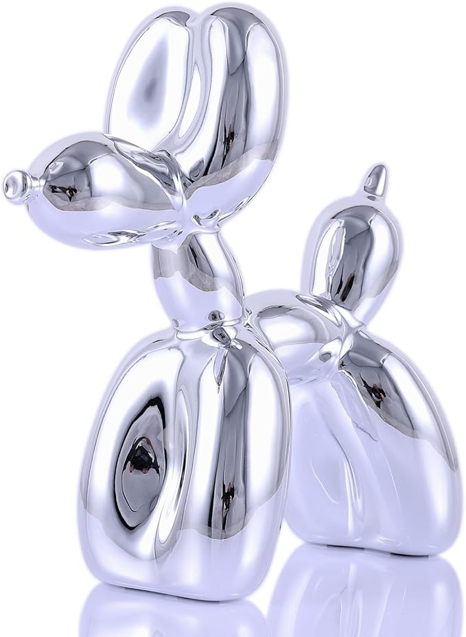 Silver Balloon Dog Decor - Animal, Shelf, Preppy Room, Cute Statue, Modern Sculpture, Gold Decorations, Small Figurines