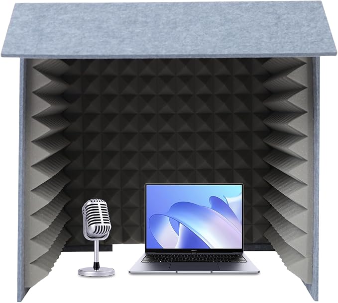 Portable Recording Isolation Booth, 60*60*60'' Desktop Soundproof Cover, Foldable Acoustic Soundproof Shield with Double-Layer Sponge & Polyester Panels for Home Studio Podcasting and Live Streaming