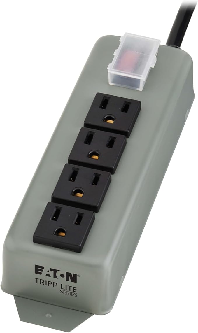 Eaton Tripp Lite series 4-Outlet Heavy Duty Power Strip, Metal, Mountable (Wall Mount & Under Desk), 6ft Extension Cord, On/Off Switch Cover, Industrial Garage Shop Work Bench Applications (UL603CB-6)