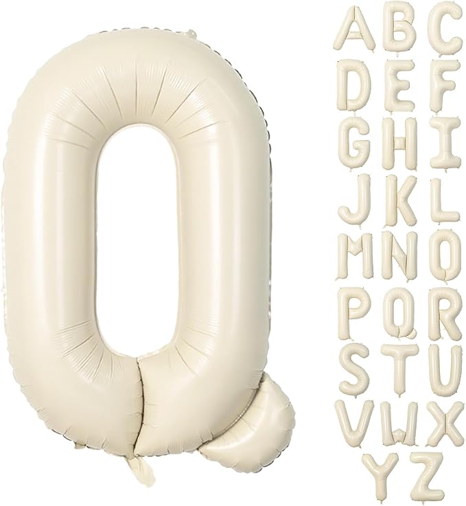 40 Inch Letter Balloons Q, Big Custom A-Z Alphabet Foil Name Balloon Cream White, Self Inflating Beige Customize Helium Balloon Letters Q for Women Girls Birthday Bride Baby Shower Party Decorations
