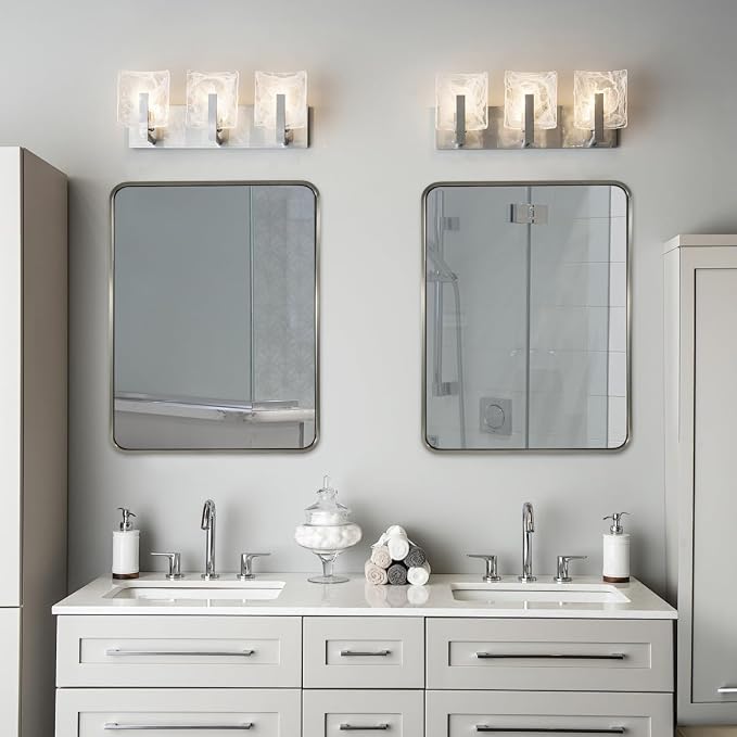 ANDY STAR 28x36 INCH Brushed Nickel Mirror, Rounded Rectangle Brushed Silver Metal Framed Mirrors for Bathroom Anti-Rust SUS304, Tube Metal Frame, 1’’ Deep Wall Mounted Vertically/Horizontal