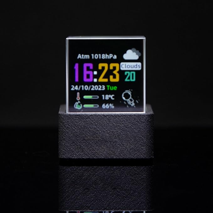 Hamwesh LED Holographic Photo Display, WiFi Smart Weather Station Digital Time Clock with GIF Animations and Custom Photo Album Player Creative Cool Desktop Decor for Car