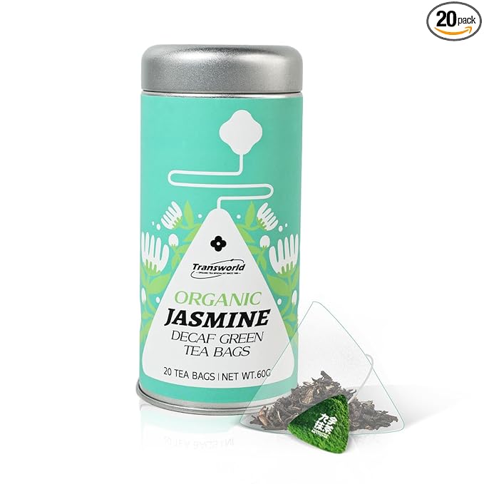 Decaf Jasmine Tea Bags, Authentic Pure Decaffeinated Jasmine Green Tea, Super Antioxidant, 20 Count Tea Bags for Hot & Iced Tea