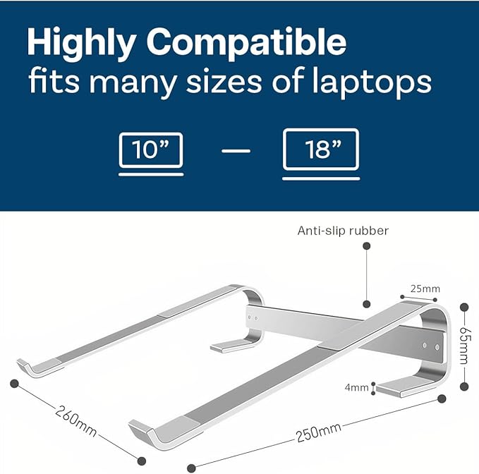 MMOBIEL Laptop Stand - Riser 10 to 18 inches - Ventilated Holder Universal - Laptop Stand for Desk Compatible with MacBook, Notebook, ASUS and More - Incl. Tools - Aluminum