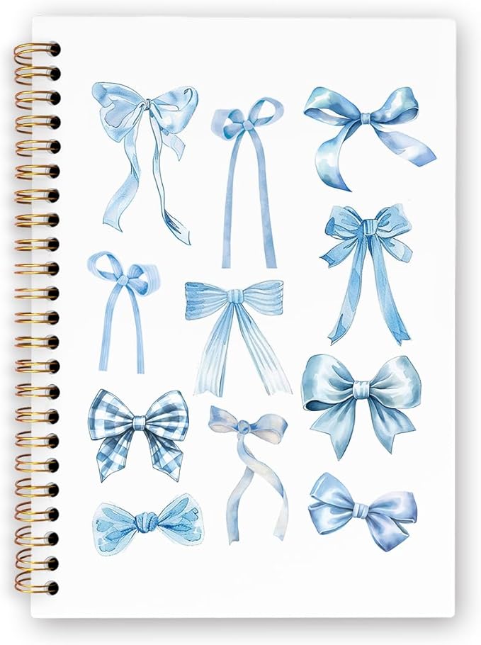 dvhdajed Blue Bow Spiral Notebook, Coquette Journaling Notebooks, Preppy Bow Spiral Journal for Girls Women Teen Girls, Blue Preppy Office School Supplies Gifts, 5.5x8.3 Inch