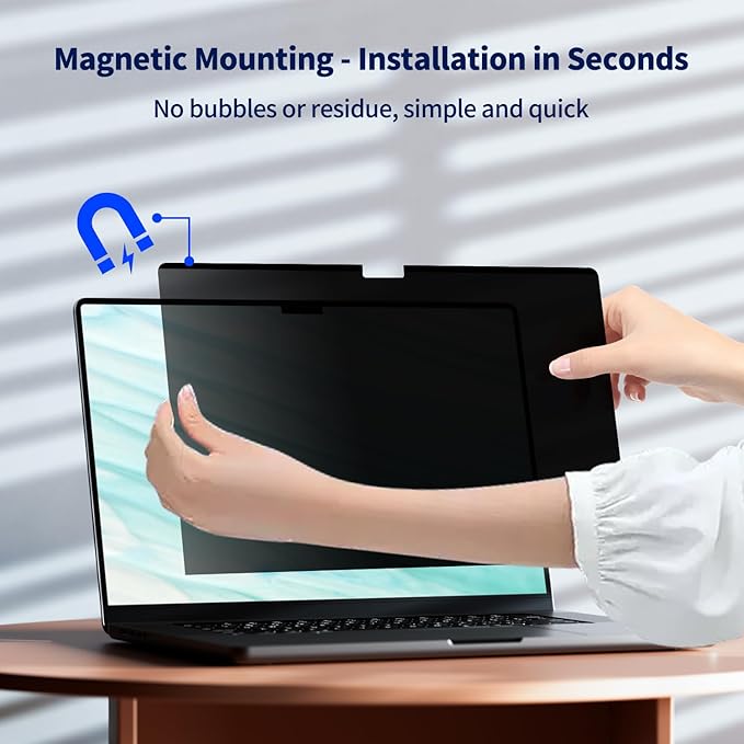 Magnetic Laptop Privacy Screen 15.6 Inch 16:9, Removable Matte Anti Glare Blue Light Filter - Computer Privacy Shield for 15.6in Laptop