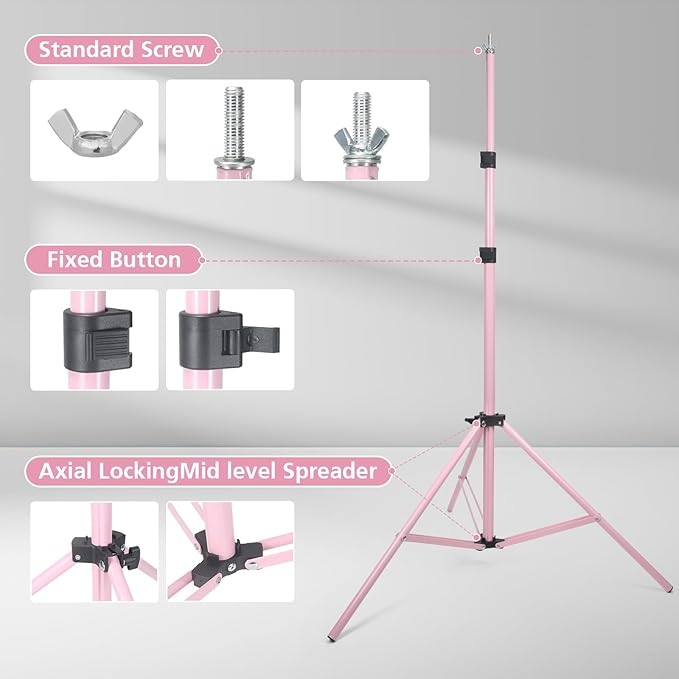 Backdrop Stand 10x7ft(WxH) Photo Studio Adjustable Background Stand Support kit with 2 Crossbars, 6 Clamps, 2 Sandbags and Carry Bag for Parties, Events Decoration, Wedding, Photography (Pink)
