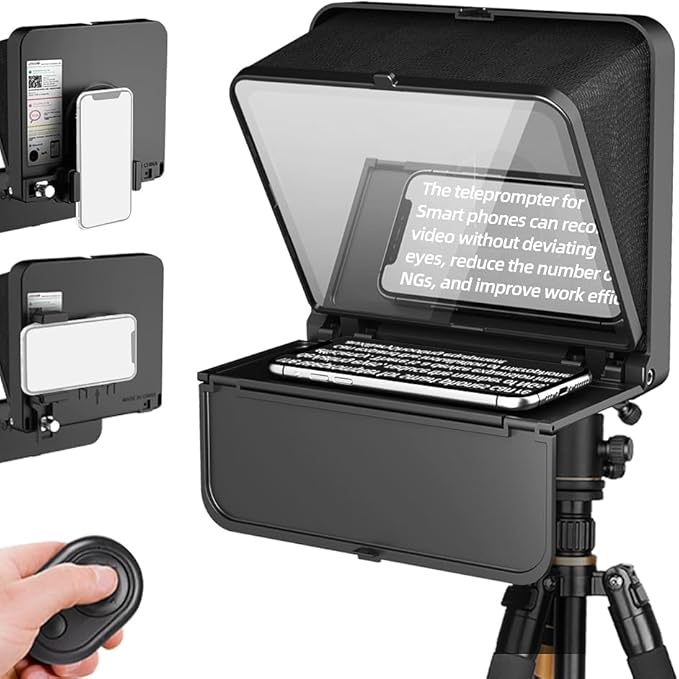 LENSGO TC7S Portable Teleprompter for Phone, One-Second Fold Mini Teleprompter with Remote Control,App Compatible with iPhone & Android for Online Teaching Vlog Live Streaming Interview