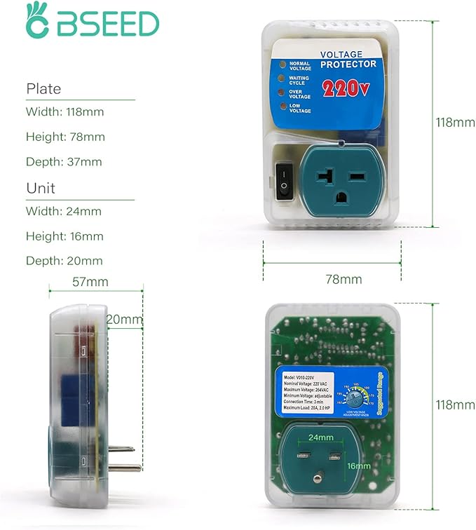 BSEED Surge Protector Outlet, Power Surge Protector for Home Appliances, Adjustable Voltage Regulator, 220V, 4400W, 1 Pack
