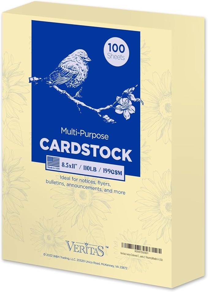 WritePads Cream Cardstock Paper, 110lb/199gsm Heavy Cardstock, Colored Multi-Purpose paper, 8.5" x 11" 100 Sheets (1 Reams) Computer Paper, Made in USA