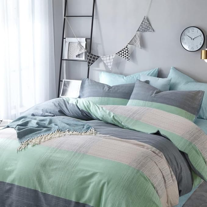 LifeTB Full Comforter Set Patchwork Bedding Comforter Set Soft Fluffy Geometric Plaid Bedding Set for All Seasons Cozy Patchwork Plaid Checkered Pattern Comforter Full Size with 2 Pillow Shams