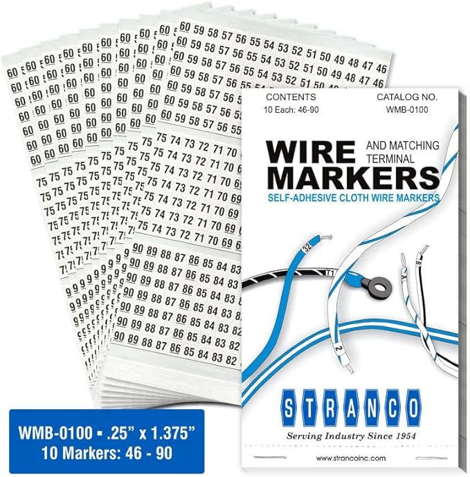 Premium Wire Marker Book for Cable Management, Vinyl-Coated, High-Tack Adhesive, Electric Panel Wire Label Stickers - 10 Pages Per Book
