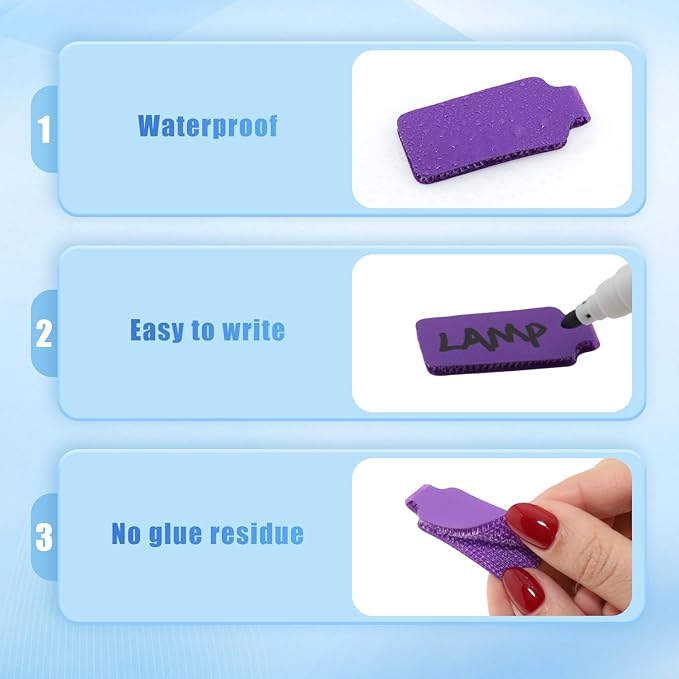 50 Pieces Cord Labels Self-Adhesive Nylon Cable Labels Tags Waterproof Wire Cable Tags or Electronics Office Computers Management and Identification (Purple)