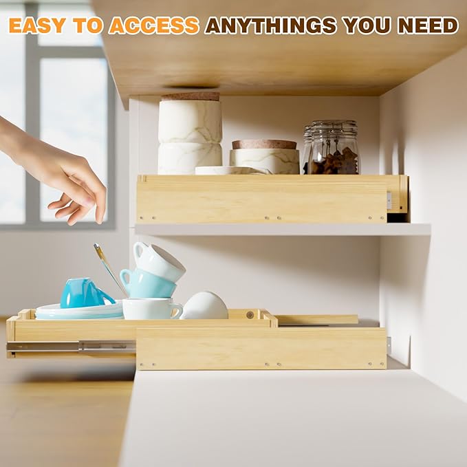 Grehitk Pullout Cabinet Organizer, 32''W×21''D×3''H Slide Out Shelves for Kitchen Cabinets, Pull out Drawers for Kitchen Cabinets, Pantry, Bathroom, & Storage Organization