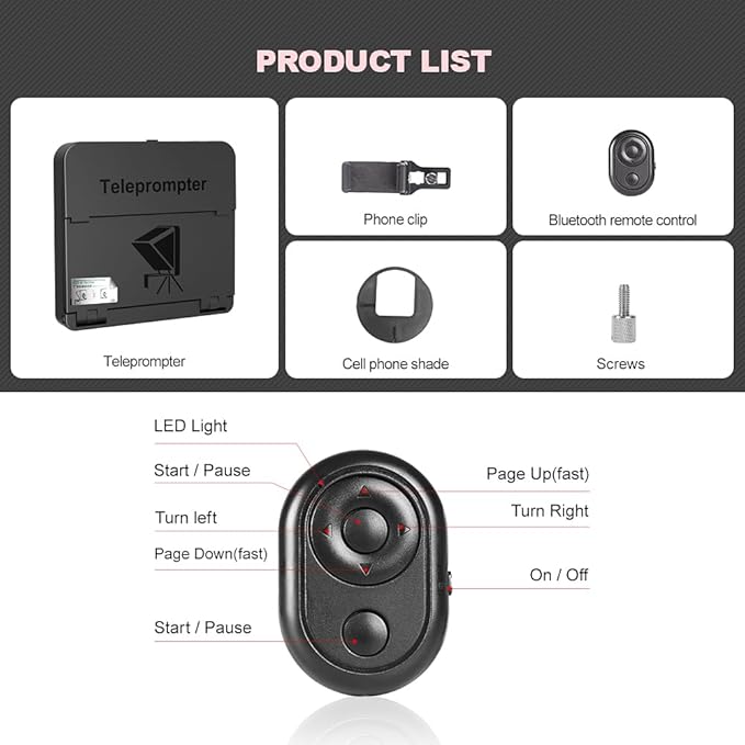 LENSGO TC7S Portable Teleprompter for Phone, One-Second Fold Mini Teleprompter with Remote Control,App Compatible with iPhone & Android for Online Teaching Vlog Live Streaming Interview