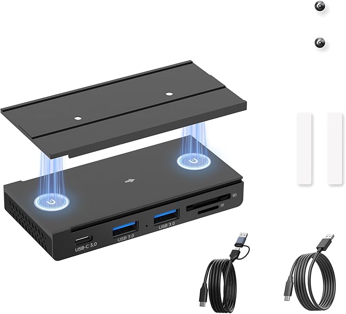 EJAY 5-in-1 Magnetic USB 3.0 Hub with SD/TF Card Reader, 2 USB-A + 1 USB-C Ports, Includes Sliding Rail, Screws & Sticky Pads for MacBook Laptop PC
