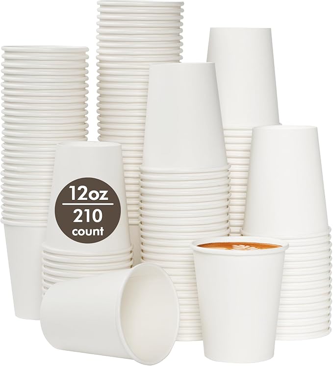 TV TOPVALUE 210 Count 12 oz Coffee Cups, White Paper Cups 12 oz for Water Juice or Tea, Perfect for Office Home Party