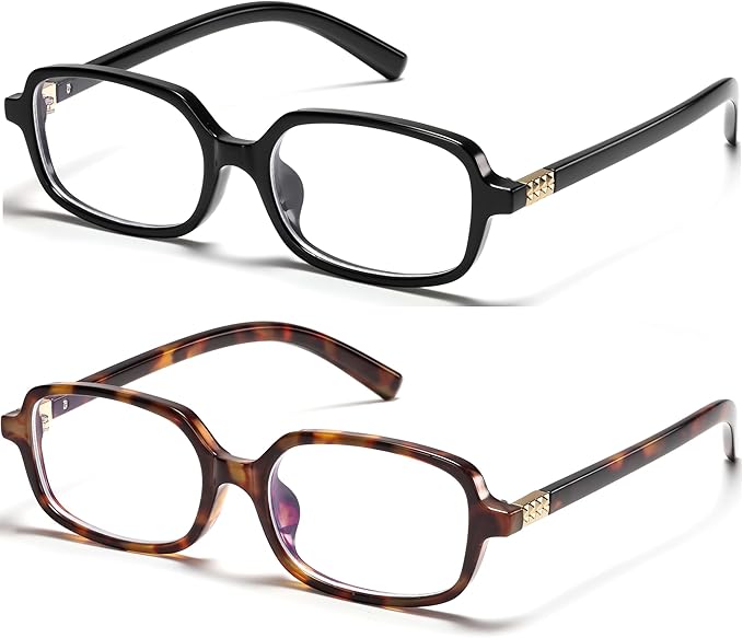 hnbliv Retro Rectangle Blue Light Blocking Glasses for Women 90s Fake Eyeglasses Y2K Fashion Computer Glasses Tortoise Frame