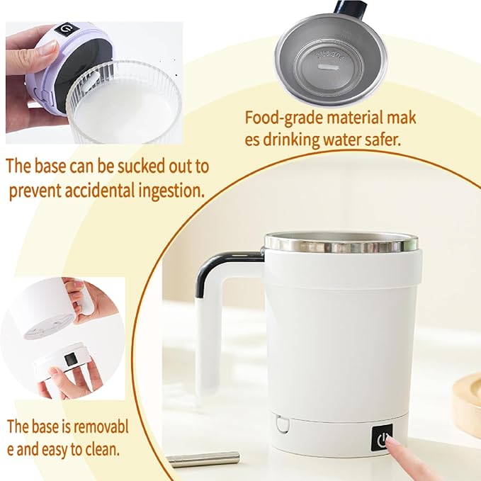 Self Stirring Coffee Mug with Lid,304 Stainless Steel Self Stirring Cup,Rechargeable Coffee Mug with Temperature Display,Suitable for Home and Office (Purple)