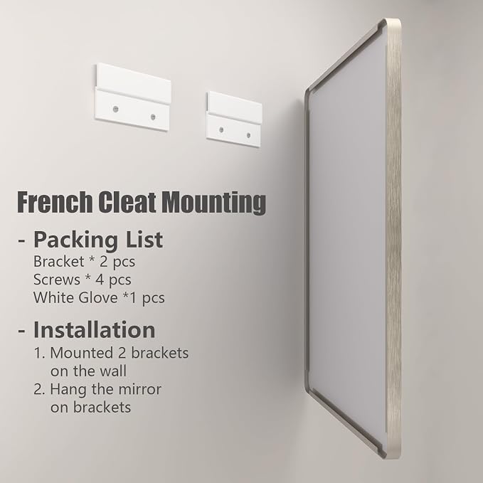 24x30 Inch Silver Bathroom Mirror, Brushed Metal Framed Vanity Mirror for Wall, Rounded Corner Rectangle Mirror, Anti- Rust (Horizontal/Vertical)