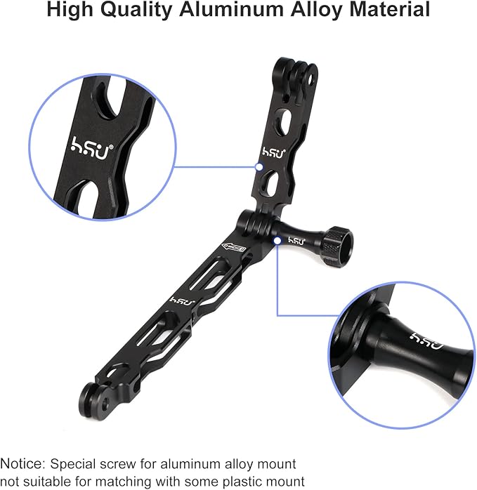 HSU (7 Pcs) All Aluminum Alloy Extension Arm Kit Metal Pole Mount Helmet Stick Extension Arm Mount for GoPro Hero 13/12/11/10/9/8/7/6/5 Black, DJI Osmo Action and More (11.8”/6.5”/3.3”) (Black)