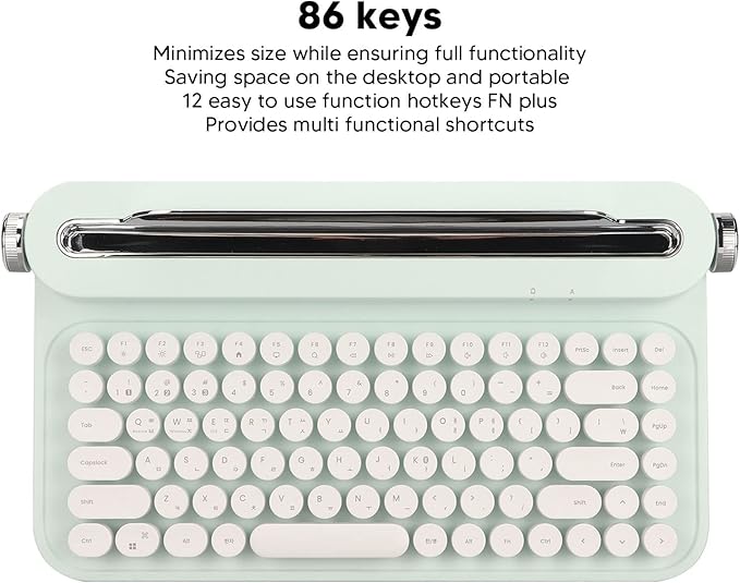 OPPWONG Vintage Bluetooth Keyboard 86 Keys Portable Wireless Keyboard with Red Esc Replacement Keycap Integrated Stand Recess Design for Smartphones, Tablets, Laptops (Green)