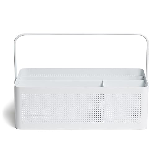U Brands Modern Perforated Caddy Desktop Organizer, Office Supplies, Metal, White, 1 Count