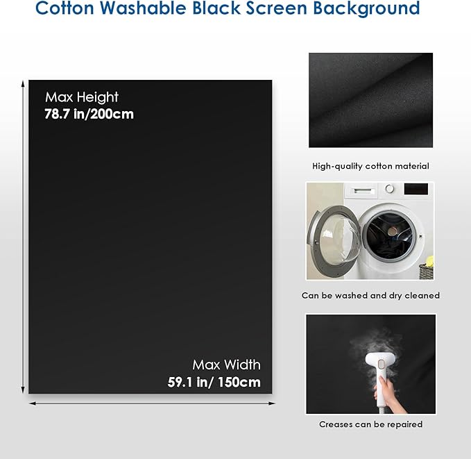 Black Screen Backdrop Kit, Portable Blackscreen Background with T-Shaped Stand, 5 Clamps & Carrying Bag for Photography, Streaming, Zoom, Gaming, (Black, 6.5 Feet X 5.0 Feet)