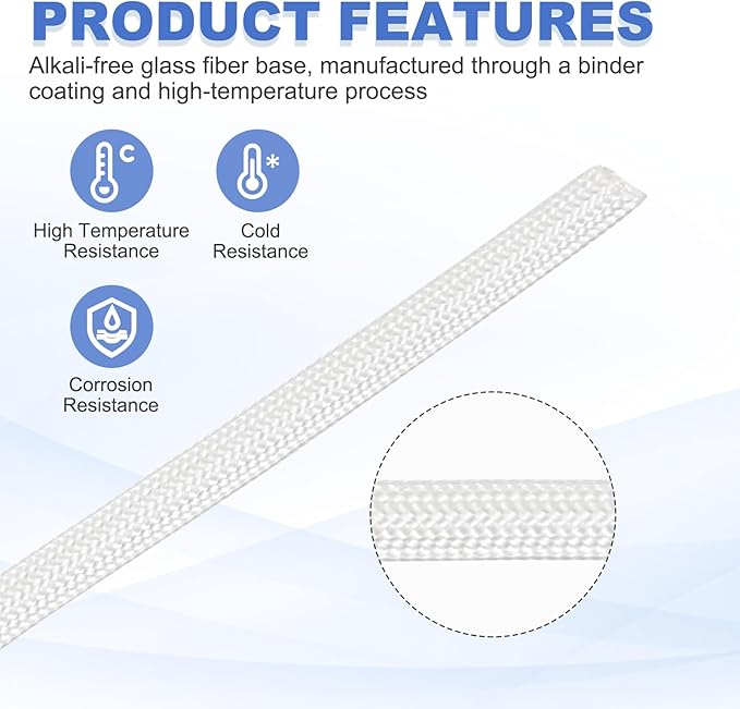 uxcell Insulation Cable Protector,3mm/0.12 Inch-15m/49 Feet High Temp Fiberglass Sleeve White