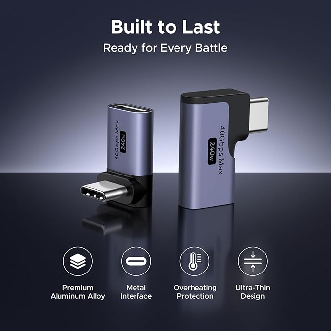 UGREEN 40Gbps Right Angle USB C Adapter Combo, 2-Pack 90 Degree USB-C Adapter Compatible with MacBook Pro/Air, Steam Deck, Switch, ROG Ally, Thunderbolt 4, iPhone 16/17, iPad