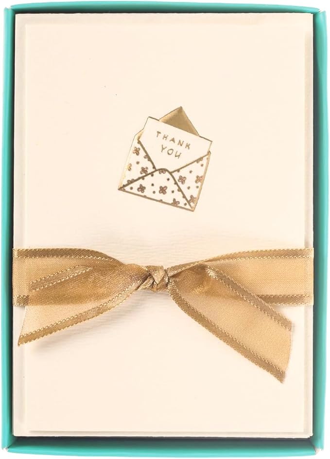 Graphique Just a Note La Petite Presse Boxed Notecards, 10 Embellished Gold Foil Blank"Thank You" Cards with Matching Envelopes and Storage Box, 3.25" x 4.75"