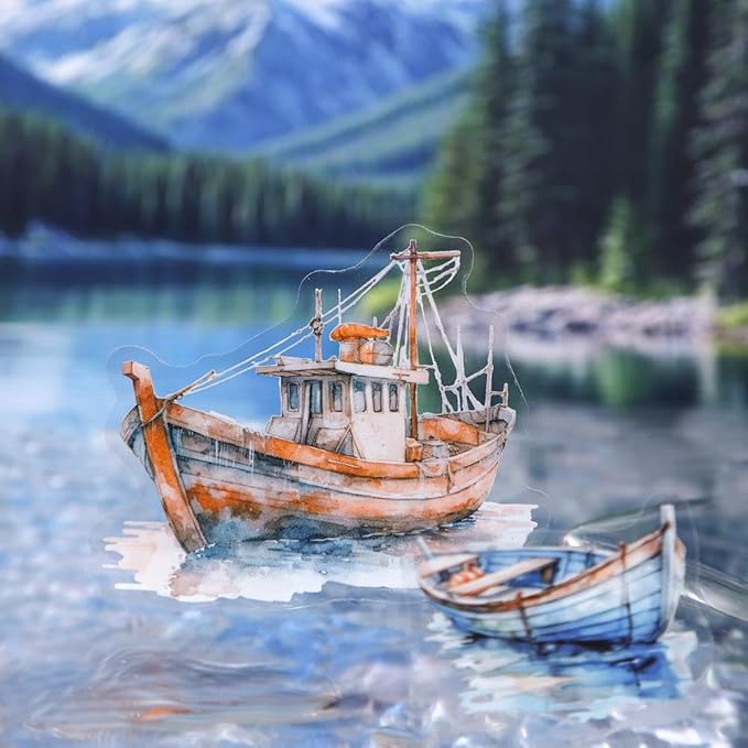 Dwpetzo Vintage Lake Boat Scenery Scrapbook Stickers Set, 120 Pieces Decorative Transparent PET Stickers for Journaling, Junk Journal Supplies, Collage, Scrap Book, Bujo
