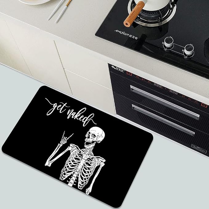 Diatomaceous Earth Bath Mat,Black Funny Skull Non-Slip Volume Super Absorbent Fast Drying for Bathroom Kitchen Door mat,Eco-Friendly Easy to Clean 16×24Inch (40 * 60cm)