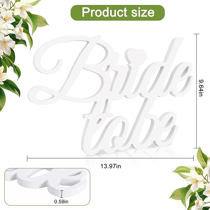 TONIFUL Bride to Be Sign Wooden - Bridal Shower Decorations for Bachelorette Party, Table Centerpieces & Photo Booth Props, Wedding Party Decor Supplies (White)