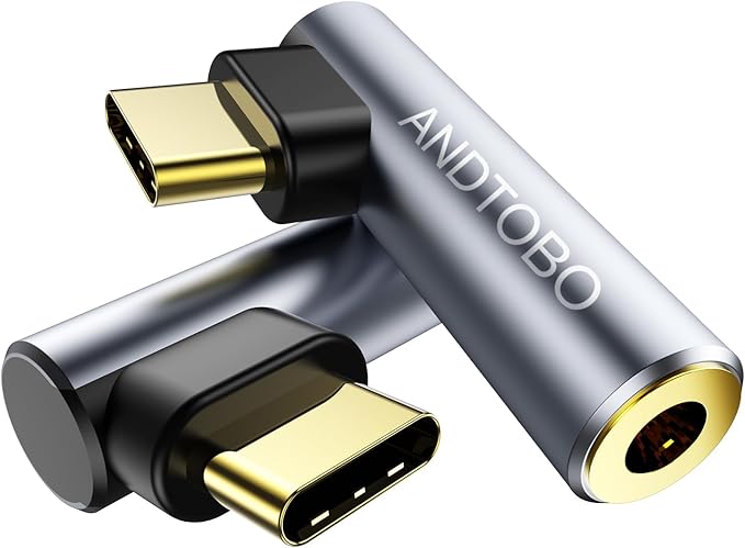 [2 Pack] USB C To 3.5mm Audio Adapter, USB Type C To 3.5mm Female Headphone Jack Dongle Aux Adapter DAC Stereo HiFi Right Angle for iPhone 17 Air, 16 15 Pro Max Plus, iPad Pro Air 5 4, Galaxy S24 S23