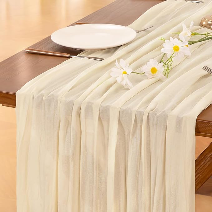 Socomi 6pcs Beige Fall Thanksgiving Cheesecloth Table Runner Boho Rustic Gauze 120 inch 10FT Cheese Cloth Runner for Wedding Party Baby Shower Birthday Home Decor Holiday Decorations