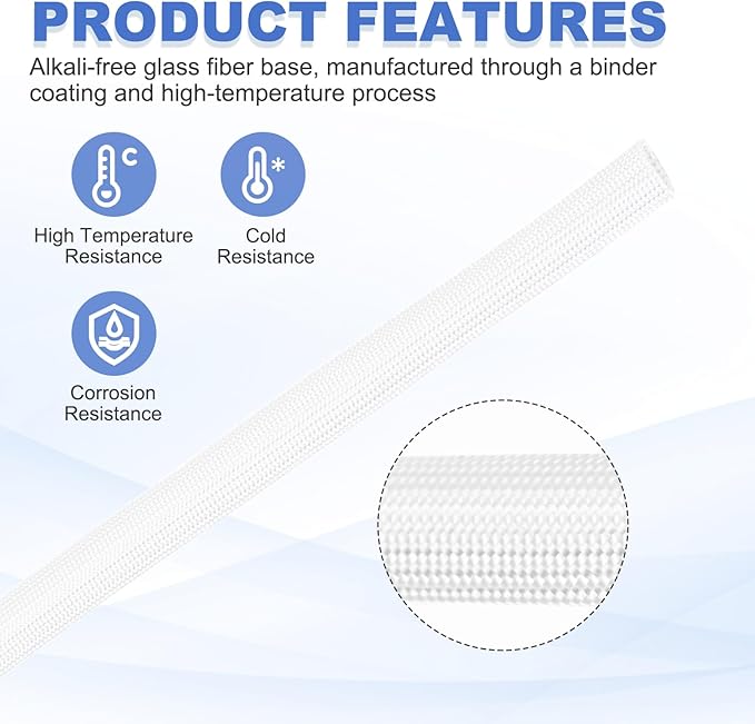 uxcell Insulation Cable Protector,9mm/0.35 Inch-1m/3 Feet High Temp Fiberglass Sleeve White