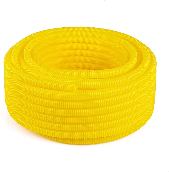 Flexible Polyethylene HDPE Non-Split Corrugated Wire Loom Tubing (Yellow, 3/4" Dia. x 100 ft)