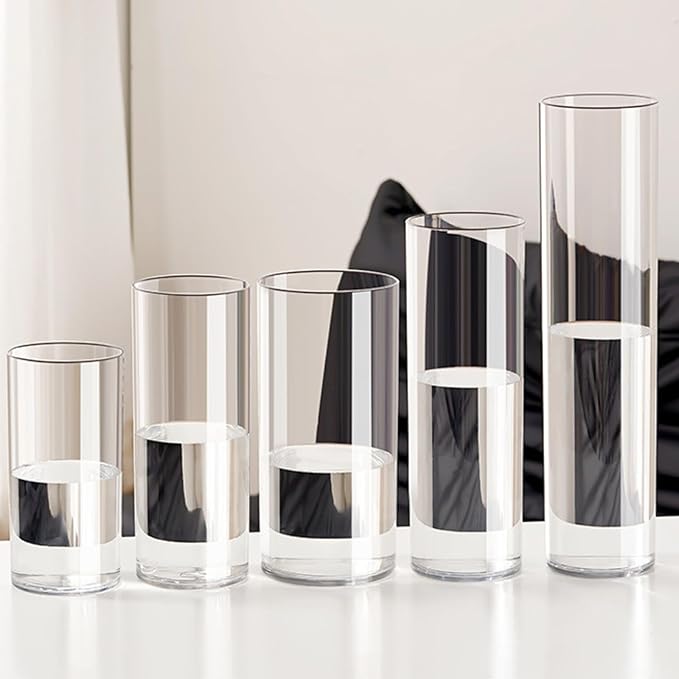 Clear Acrylic Flower Vase, Modern Unbreakable Decorative Cylinder Vase for Wedding Bouquets, Centerpieces, and Home Decor - 15cm Diameter, 35cm Height