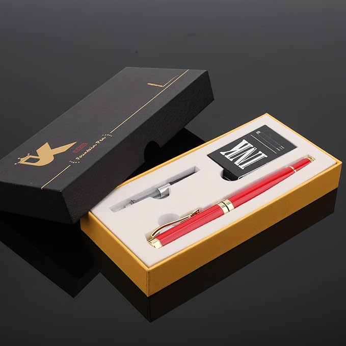 Tiankool Luxury Fountain Pen,Fine Nib, Exquisite Pen Gift Set for Men&Women-Includes 10 Ink Cartridges&Ink Converter- Nice Pens - Red