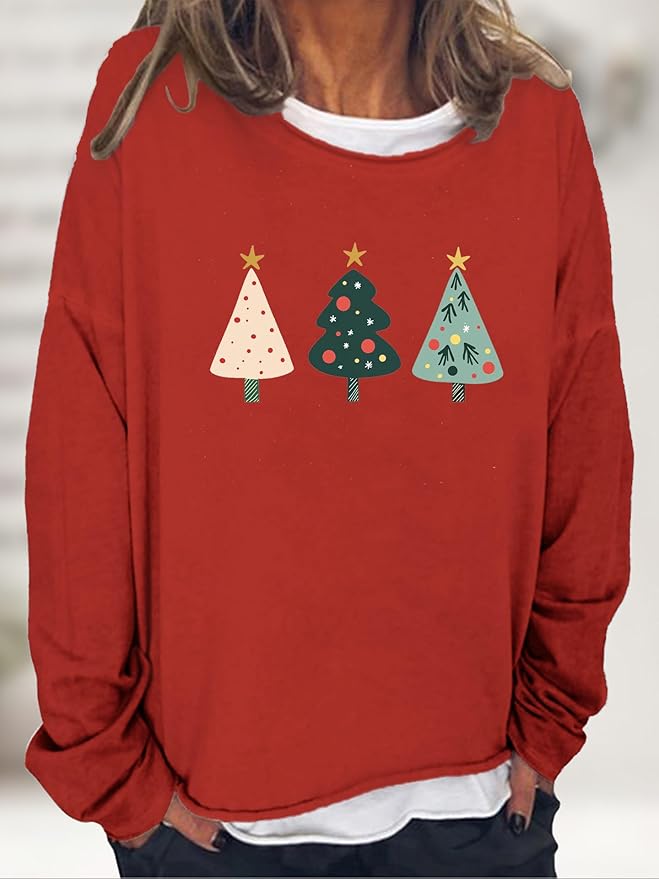 LOAIHA Merry Christmas Sweatshirt Crewneck Snowman Graphic Shirts Christmas Tree Sweater Long Sleeve Xmas Hoodie Pullover
