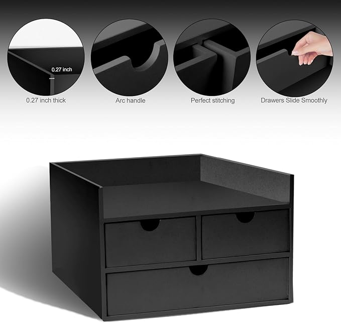 Charmewooden Desk Organizer with Drawers Countertop Drawer Organizer Drawers for Desk Top Home Office Workspace Bathroom Toiletries Supplies (black with shelf)