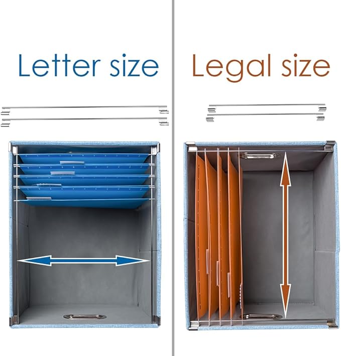PRANDOM File Organizer Box - Set of 1 Collapsible Decorative Linen Filing Storage Hanging File Folders with Lids Office Cabinet Letter/Legal Blue (17x14x11.2 inch)
