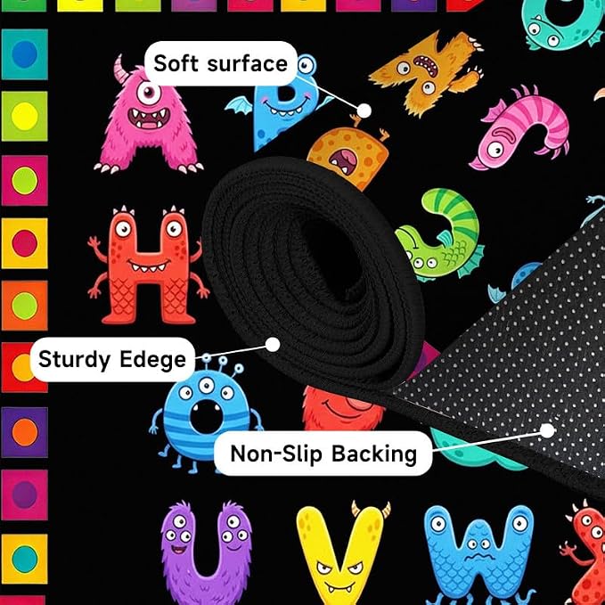 Alphabet Monster Area Rug for Kids 4'x6' Colorful ABC Learning Carpet Non Slip Educational Play Mat for Nursery Bedroom Playroom Classroom Living Room Home Decor