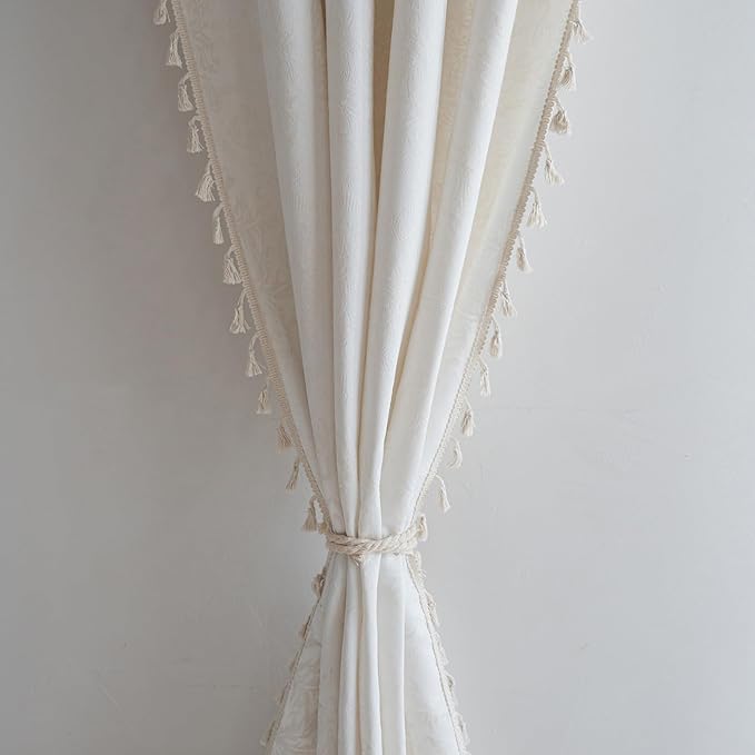 ENJOYBRIDAL Cream Damask 96 Inch Curtains for Living Room Farmhouse Drapes Semi Sheer Medallion Patterned Long Window Curtain Panels Bedroom Jacquard Rod Pocket 2 Panels Dining Room Window Treatments