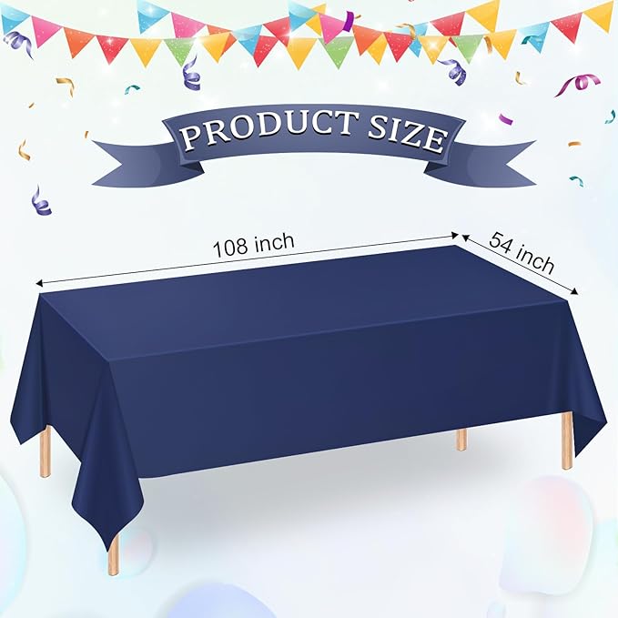 WNINK 2 Pack Navy Blue Tablecloths Dark Blue Rectangle Disposable Plastic Table Cloths 54" x 108" for Birthday, Retirement, Bridal Shower, Wedding, BBQ, Picnic Parties