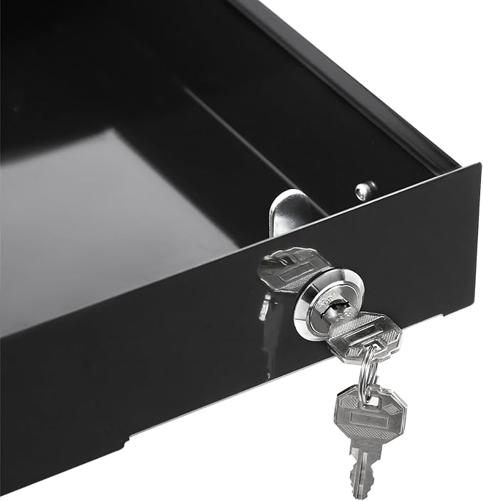 14.17" Under Desk Storage Drawer, Locking Design Black Sliding Pull-Out Drawer for Sit Stand Workstation