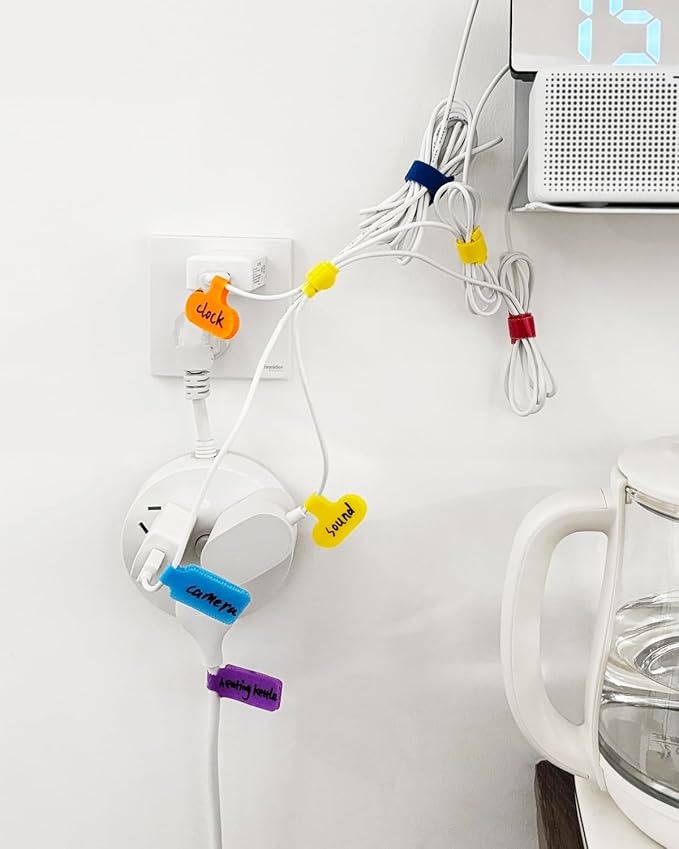 32 Pcs Cable Labels, Multi-Color Write On Cord Wire Label, Cable Tags for Electronics, Computers Cable Management and Identification, Assorted Colors, 1.2" x 0.63"
